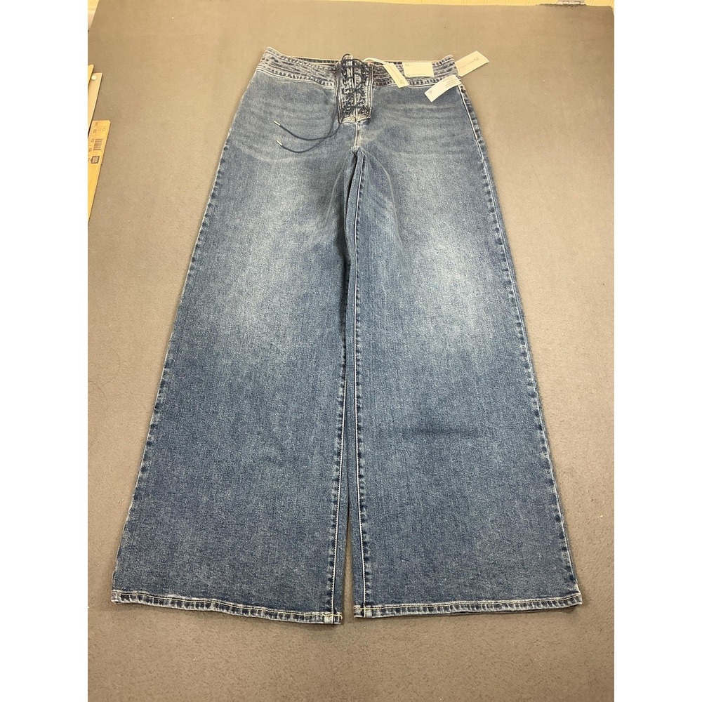 Jessica Simpson Jeans Womens 12 Medium Wash Laceup High Rise Wide Leg Denim - Picture 1 of 11